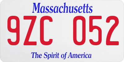 MA license plate 9ZC052