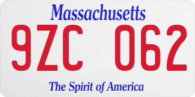 MA license plate 9ZC062