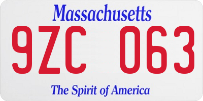 MA license plate 9ZC063