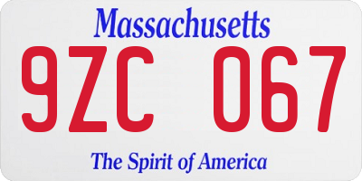 MA license plate 9ZC067