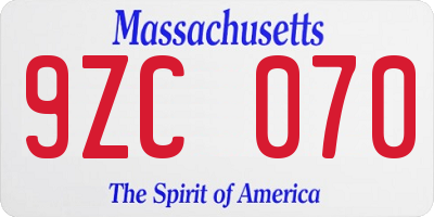 MA license plate 9ZC070