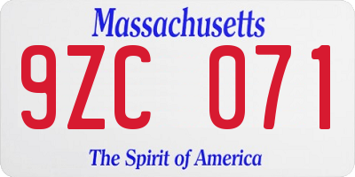 MA license plate 9ZC071