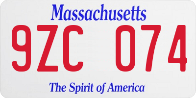MA license plate 9ZC074