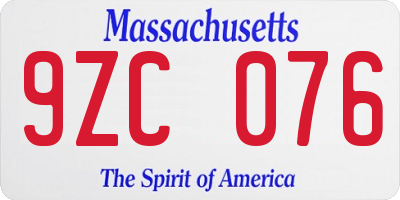 MA license plate 9ZC076