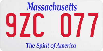 MA license plate 9ZC077