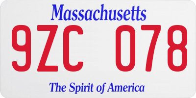 MA license plate 9ZC078