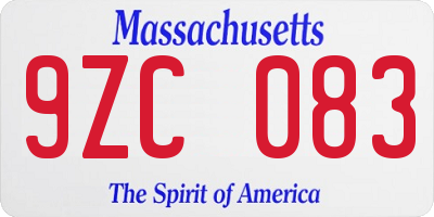 MA license plate 9ZC083
