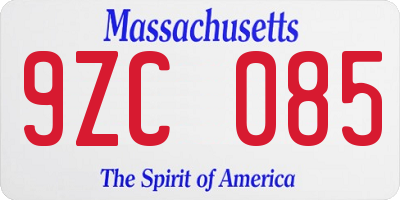 MA license plate 9ZC085