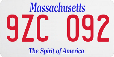 MA license plate 9ZC092