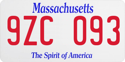 MA license plate 9ZC093