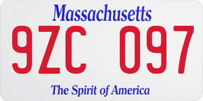 MA license plate 9ZC097