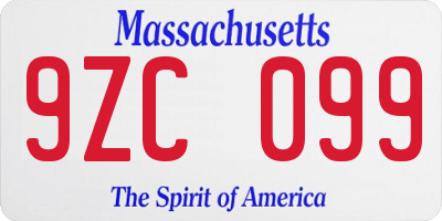 MA license plate 9ZC099