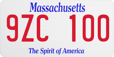 MA license plate 9ZC100