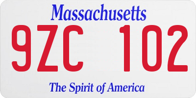 MA license plate 9ZC102