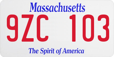 MA license plate 9ZC103