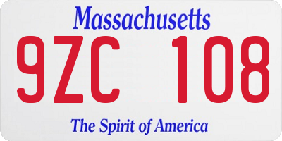 MA license plate 9ZC108