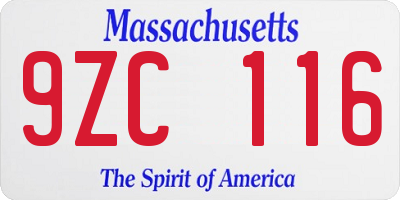 MA license plate 9ZC116