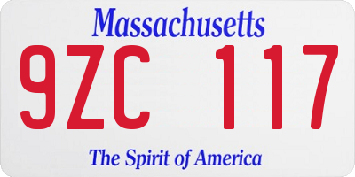 MA license plate 9ZC117