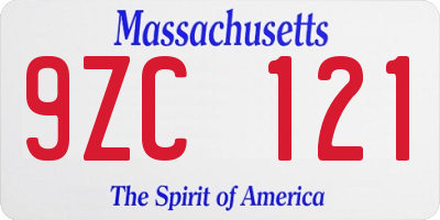 MA license plate 9ZC121