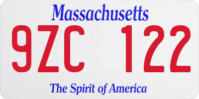 MA license plate 9ZC122
