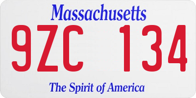 MA license plate 9ZC134