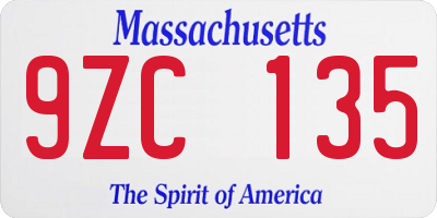 MA license plate 9ZC135