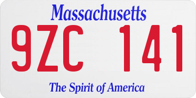 MA license plate 9ZC141