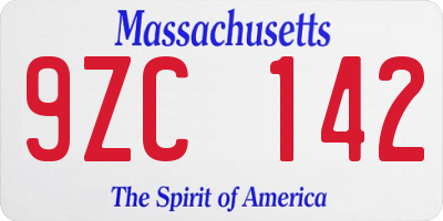 MA license plate 9ZC142