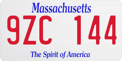 MA license plate 9ZC144