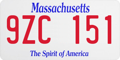 MA license plate 9ZC151