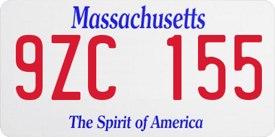 MA license plate 9ZC155