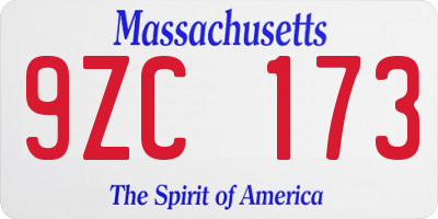 MA license plate 9ZC173