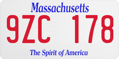 MA license plate 9ZC178