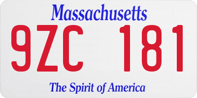 MA license plate 9ZC181