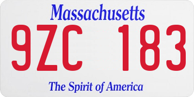 MA license plate 9ZC183
