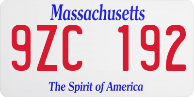 MA license plate 9ZC192