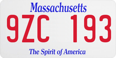 MA license plate 9ZC193