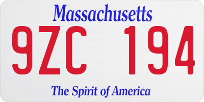 MA license plate 9ZC194