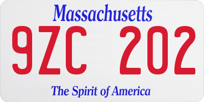 MA license plate 9ZC202