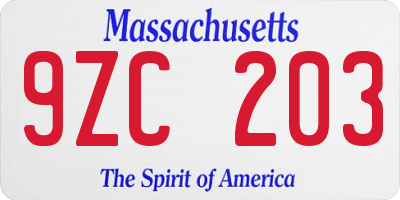 MA license plate 9ZC203