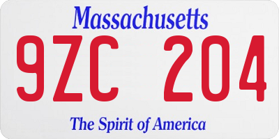 MA license plate 9ZC204