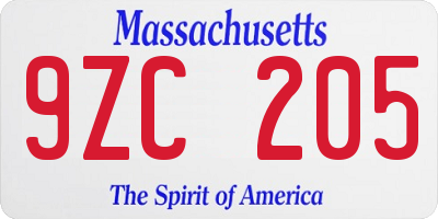 MA license plate 9ZC205