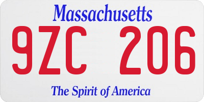 MA license plate 9ZC206