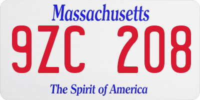 MA license plate 9ZC208