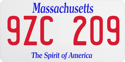 MA license plate 9ZC209