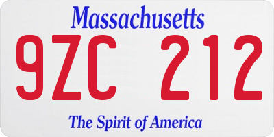 MA license plate 9ZC212