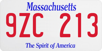 MA license plate 9ZC213