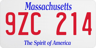 MA license plate 9ZC214