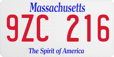 MA license plate 9ZC216