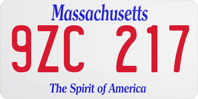 MA license plate 9ZC217